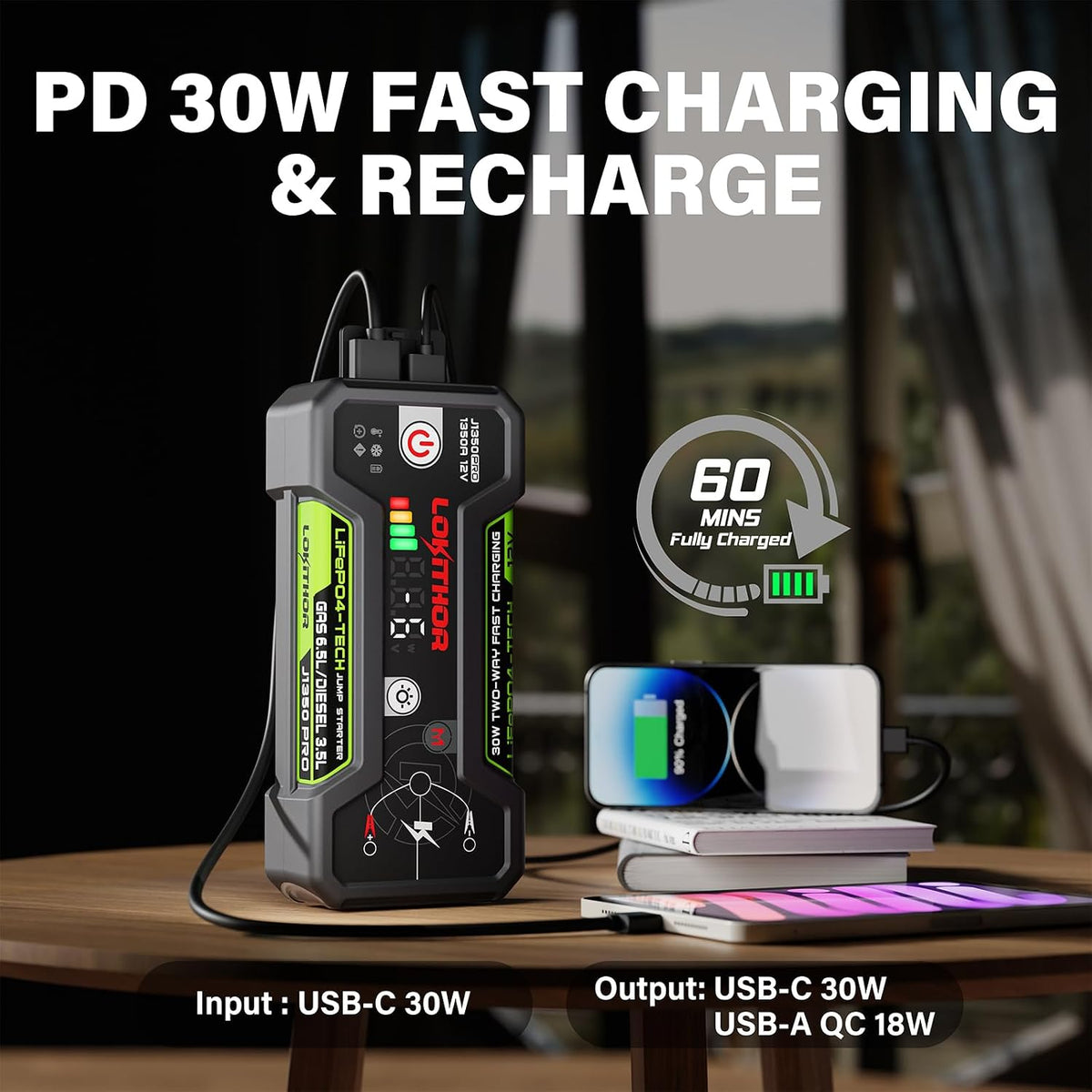 LOKITHOR J1350 PRO LiFePO4 1350 Amp Jump Starter and JA400 1750 Amp 12 Volt Battery Jump Starter with 150PSI Air Compressor