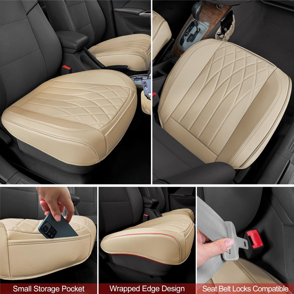 BEITK 2 Pack Beige Leather Front Bottom Car Seat Covers