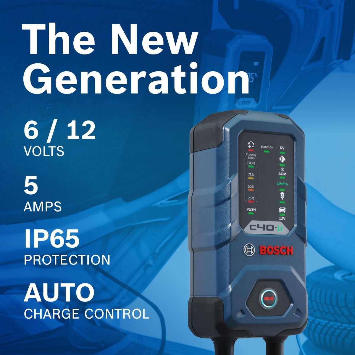 BOSCH C40-Li: 5A 6V/12V Next-Gen Battery Charger for Lead-Acid & Lithium