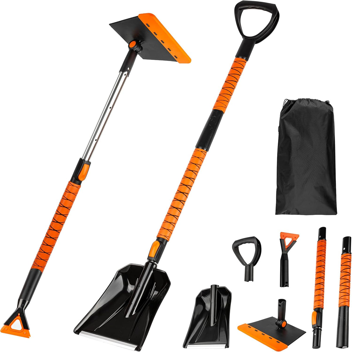 ZONETECH Extendable Snow Squeegee,Ice Scraper and Shovel 42" Lenght- Rotating Head, 3-1 Adjustable Frost Remover,Shoveling Tool with Ergonomic Handle Heavy Duty