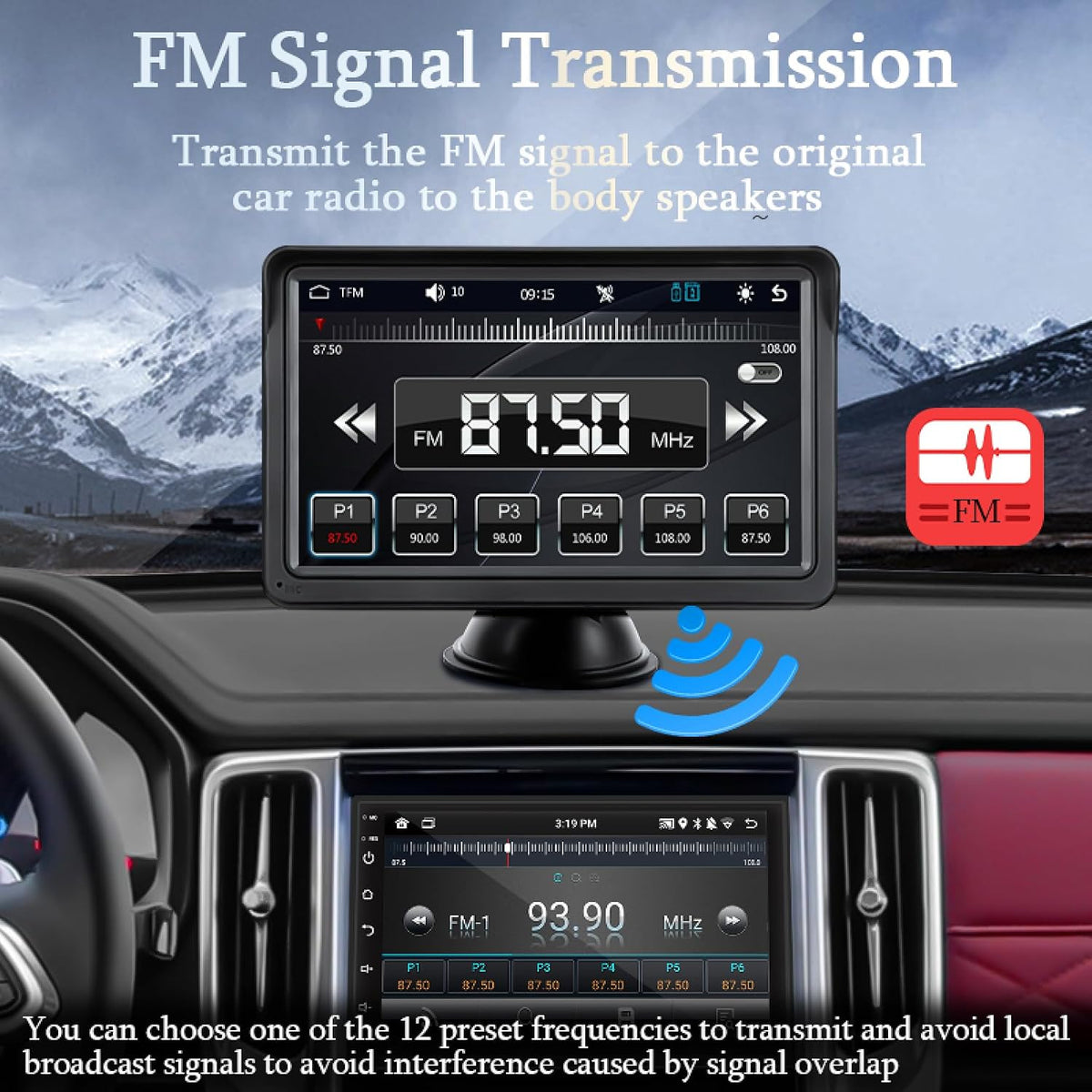 7" Portable Car Stereo Wireless CarPlay & Android Auto Screen for 2024 Latest Car Portable Touchscreen Display with Bluetooth, GPS Navigation, Voice-Control, 360° Rotation