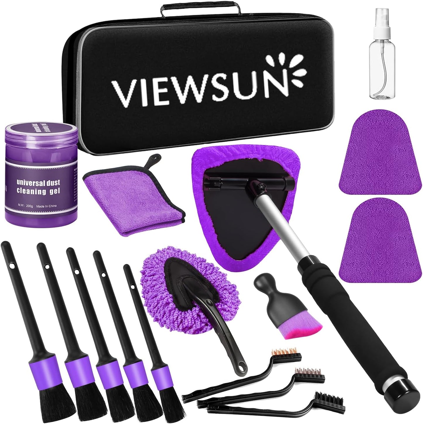 Windshield Cleaner Tool, 17Pcs Purple Car Interior Cleaning Kit, Detailing Kit Cleaner, Detailing Brush, Cleaning Gel, Inside Cleaning Supplies Accessories for Trucks, SUVs, RVs Window