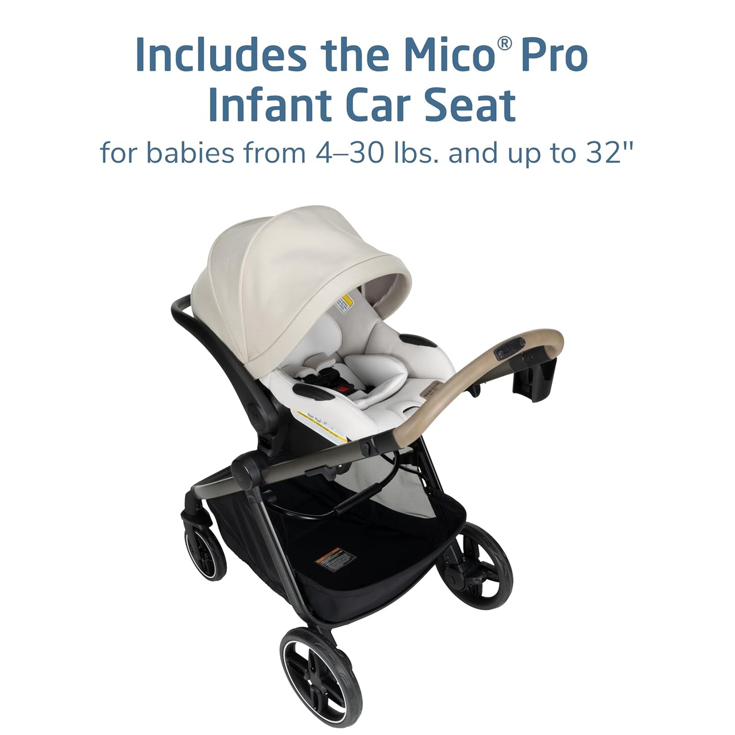 Maxi-Cosi Zelia Pro 5-in-1 Travel System with Mico Pro Infant Car Seat and Baby Stroller Combo, Reversible Seat, Large Wheels, Adjustable Handle, Newborn to Toddler, Lightweight, Classic Oat
