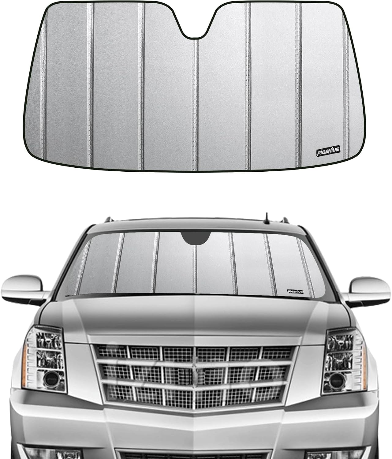 Pigenius Windshield Sunshade for Chevy Avalanche 2007-2013 Tahoe Suburban GMC Yukon Cadillac Escalade 2007-2014, Reversible Silver/Black