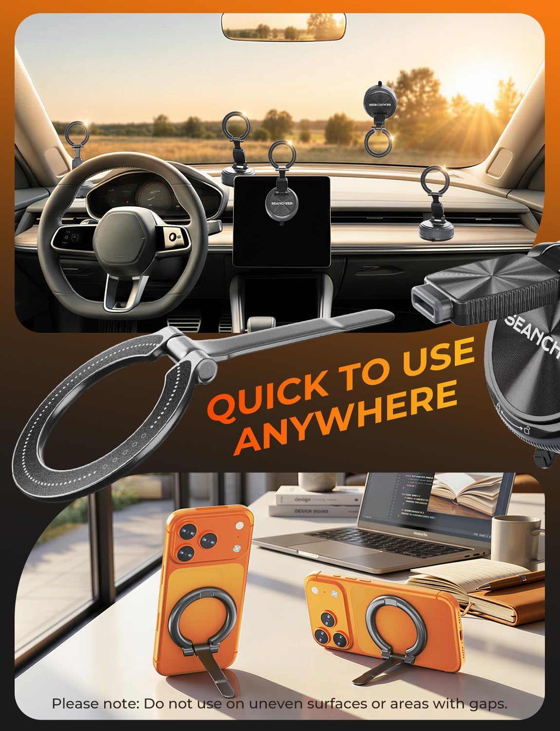 2-in-1 Detachable MagSafe Car Mount, Magnetic Phone Holder for Car