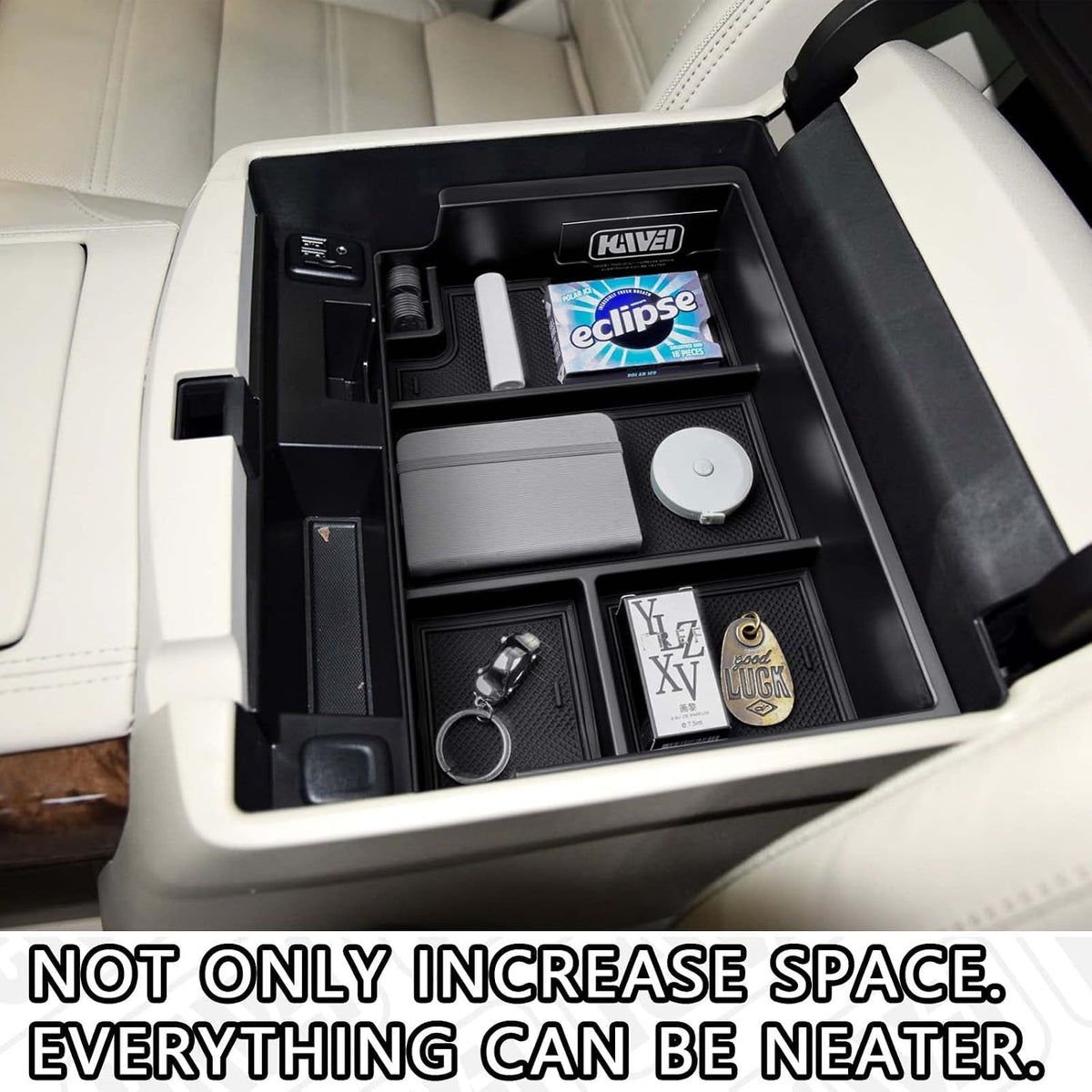 HGWEI Center Console Organizer Tray Compatible with Chevy Silverado/GMC Sierra 2014-2018 and Tahoe Suburban/Yukon 2015-2020 Accessories, Armrest Storage Coin Holder, Replaces 22817343,Black