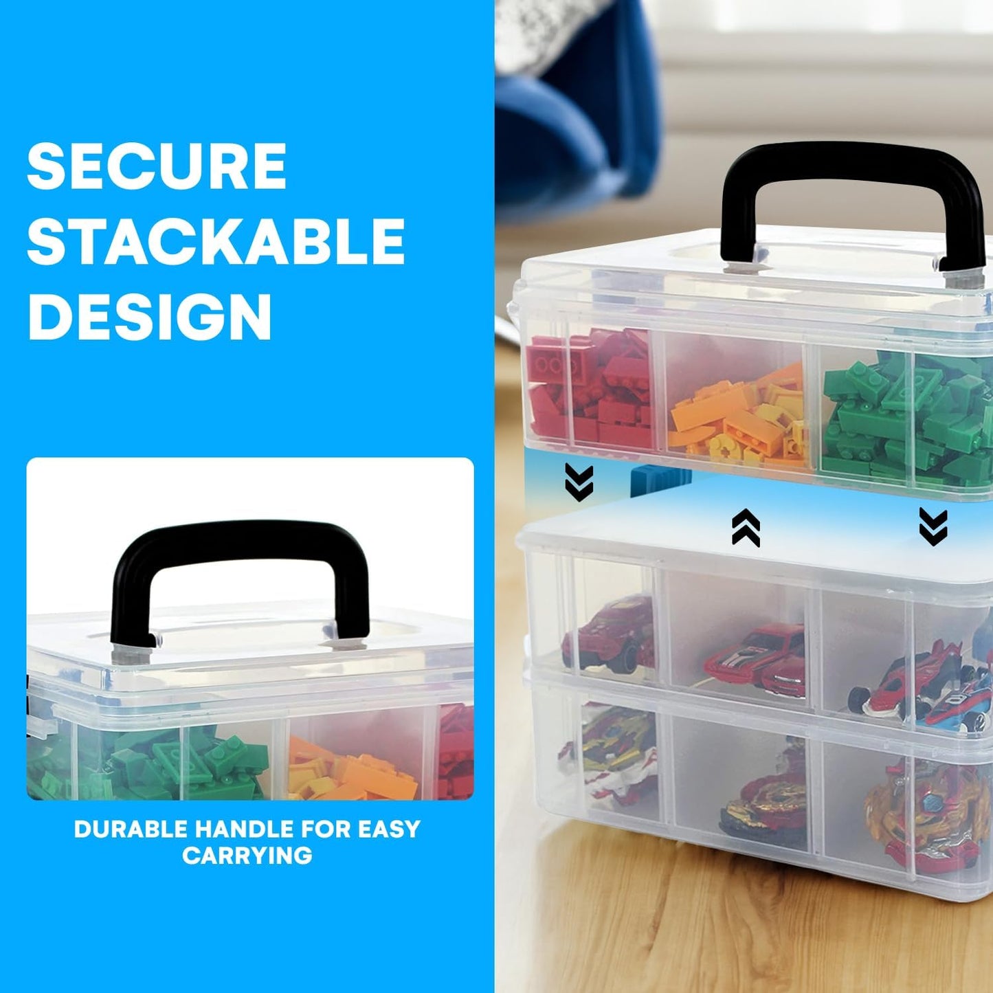 Bins & Things 3-Tier Sewing Kit - Stackable Craft Storage Box with Dividers - Plastic Nail Polish Organizer, Storage Containers for Beads, Sewing Supplies and Art Organizers - Large