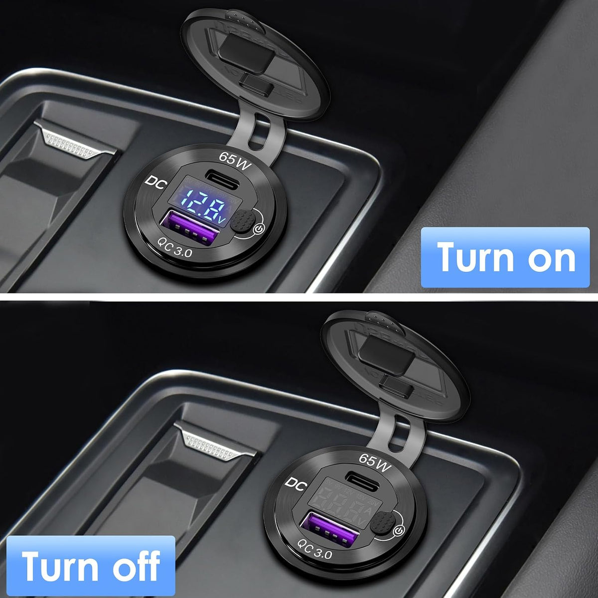 83W 12V USB Power Outlet, Qidoe Aluminum 65W PD Laptop Charger Socket and 18W QC3.0 Car USB Port with Digital Voltmeter Button Switch Smart Boosting 12V Outlet for Car RV Marine Boat Moto