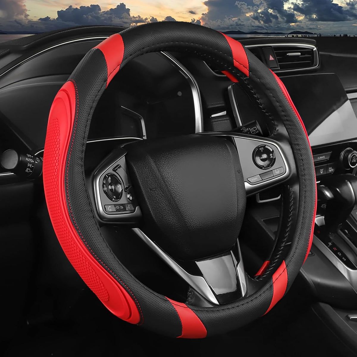 White Embroidery Butterfly Car Steering Wheel Cover,14.5-15 Inch Universal Leather Covers Breathable Anti-Slip Odorless Steering Wheels Accessories for Men Women