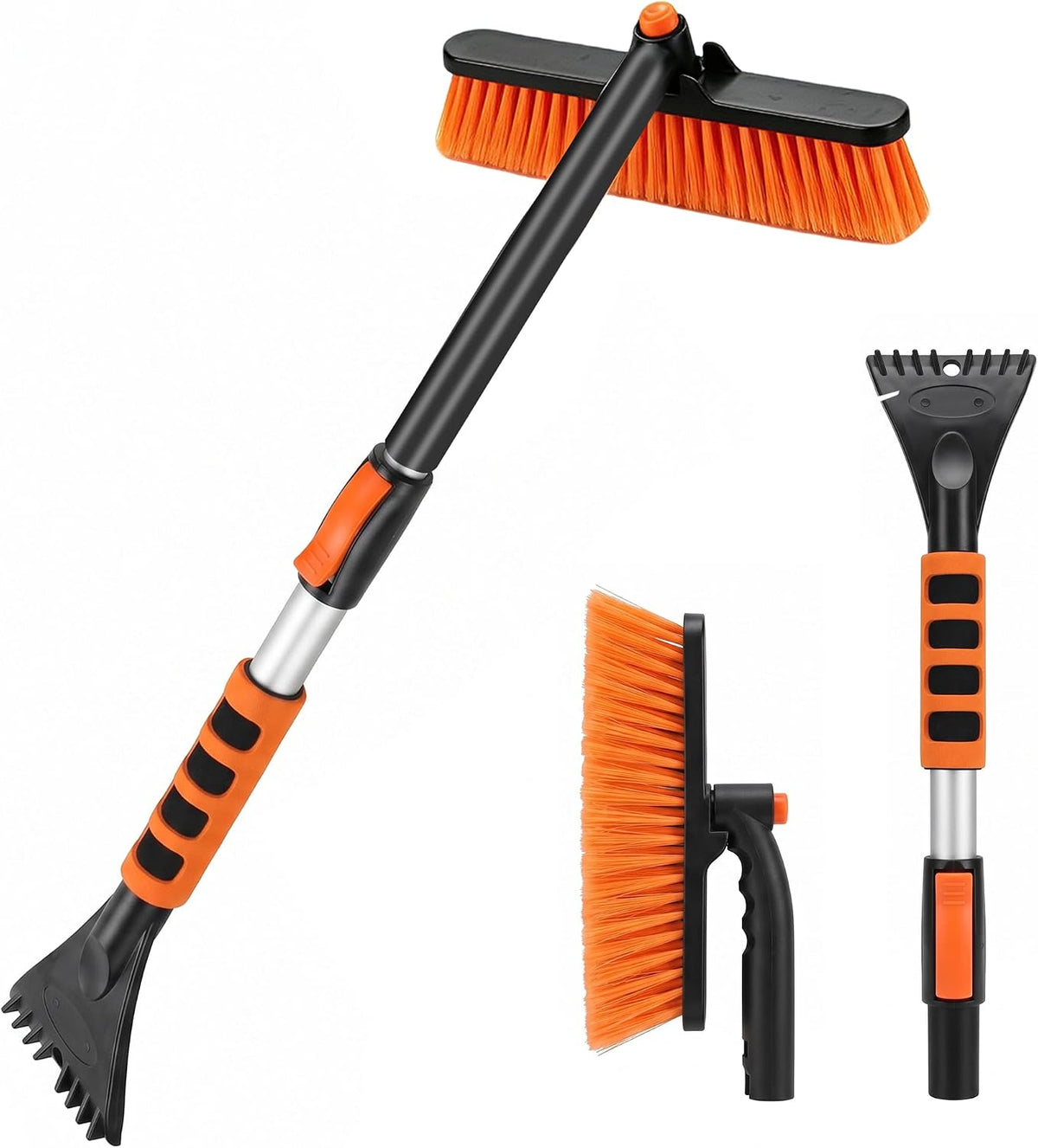 35" Extendable Snow Brush and Ice Scraper for Car Windshield,Detachable Snow Removal Tool with Ergonomic Foam Grip for Cars, Trucks, SUVs (Heavy Duty ABS, PVC Brush, Orange)
