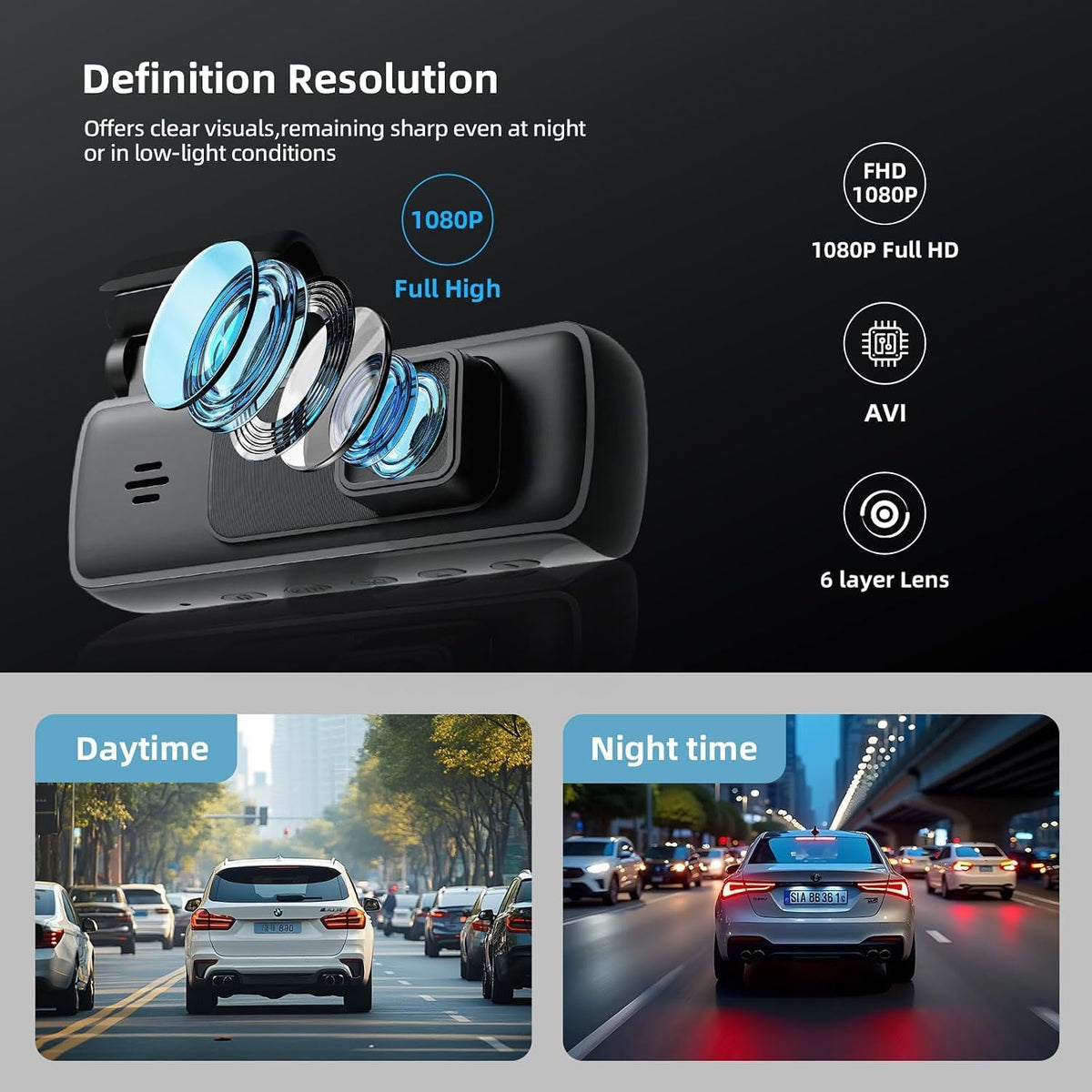 Dash Cam for Cars, 1080P FHD Front Dash Camera