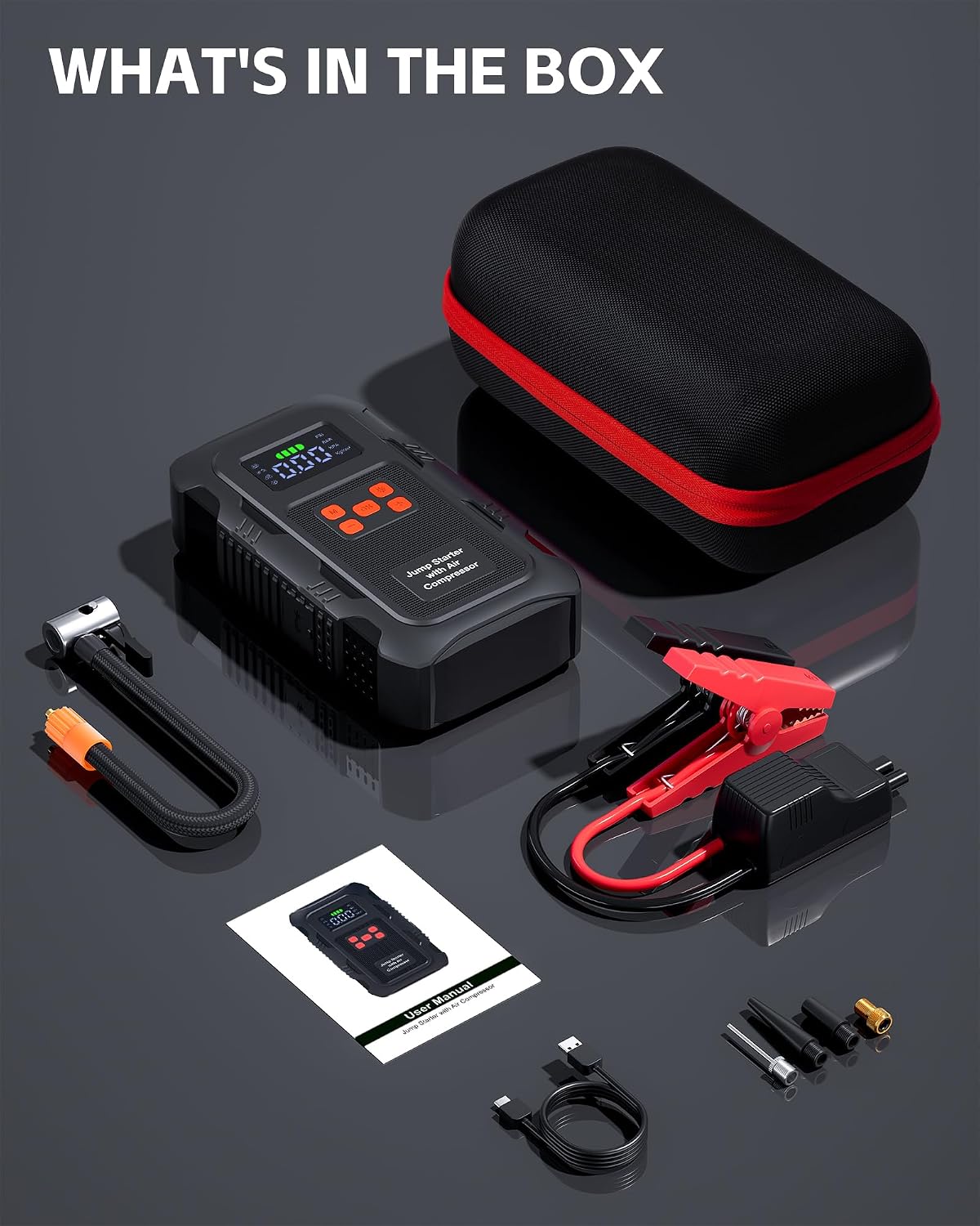 5000A Jump Starter with Air Compressor, Portable Car Battery Jump Starter with 150 PSI Tire Inflator for Up to 10.0L Gas and 8.0L Diesel Engines, 12V Jump Box Battery Charger Booster(Orange)