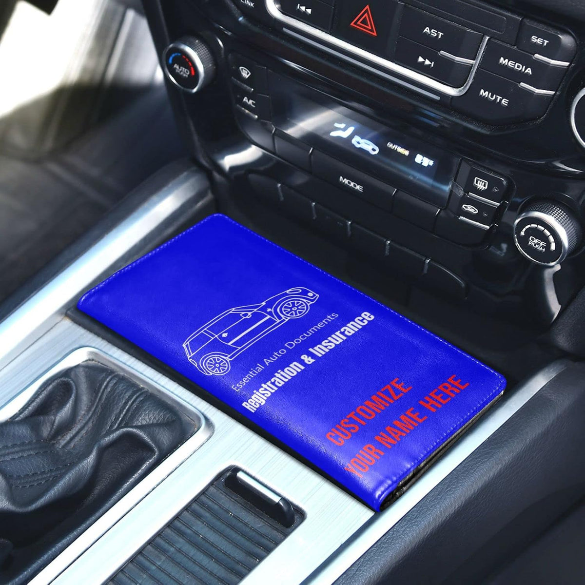 Custom Car Registration and Insurance Card Holder Personalized Leather Glove Box Organize Men Women Wallet Accessories Case for Cards, Essential Document Driver License Blue