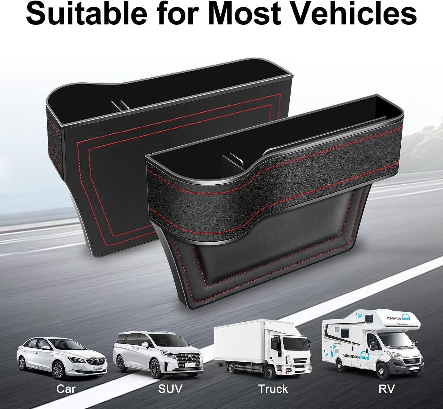 Car Seat Gap Filler, 2 Pack Car Seat Organizer with Cup Holder, Car Seat Gap Filler Organizer with 2 Seat Back Hooks for Phones, Keys, Cards, Canned Drinks, Ideal for Car storage Box