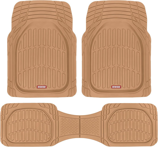 Motor Trend FlexTough Floor Mats for Cars, Beige Deep Dish All-Weather Mats, Waterproof Trim-To Fit Automotive Floor Mats for Cars Trucks SUV, Universal Floor Liner Car Accessories