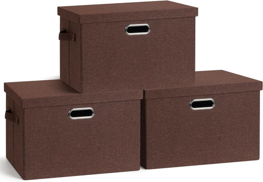 Graciadeco Large 17" 36 Quart Collapsible Stackable Storage Bins with Lids, 3 Packs Dark red Foldable Fabric Closet Storage Boxes with Lids, Heavy-duty Linen Cube Baskets(17x12x11)