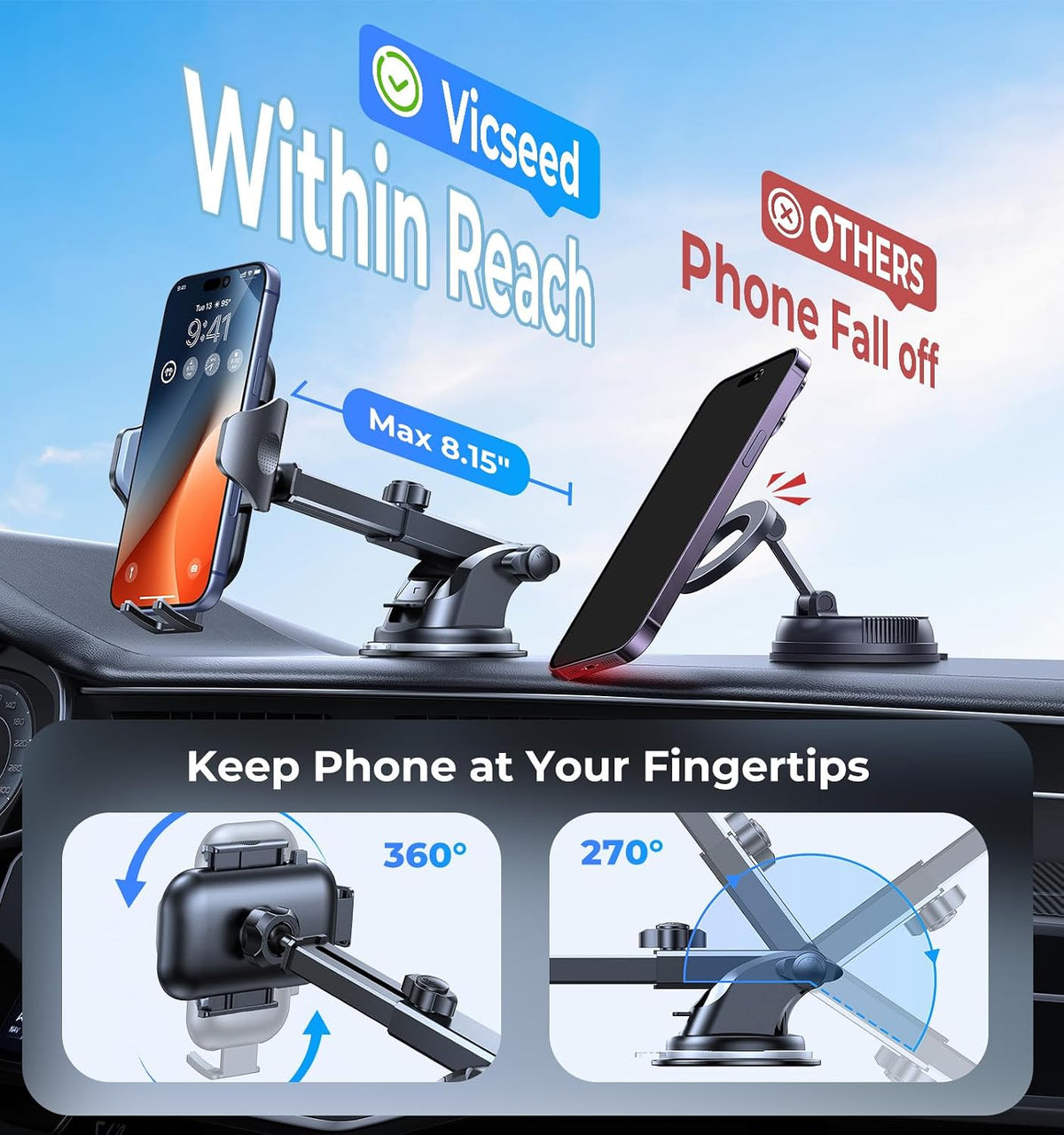 VICSEED 2026 Upgraded [86LBS Ultra-Powerful Suction] Car Phone Holder Mount