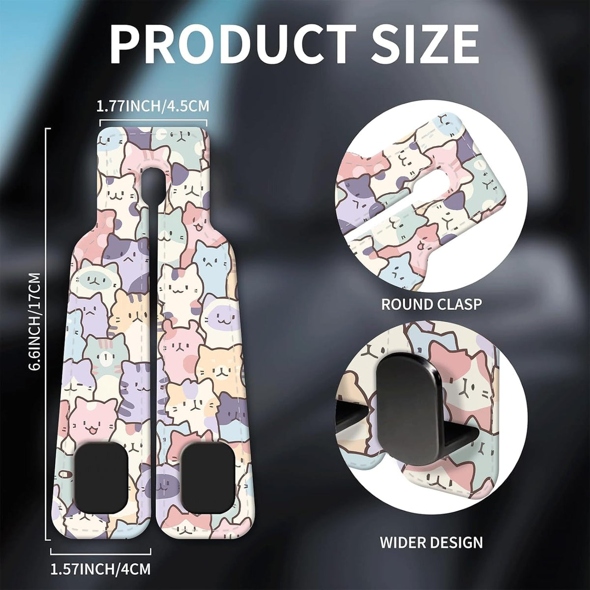 Car Seat Headrest Hook, Universal Leather Cute Hanger Holder Hook, Storage Organizer Interior Accessories for Purse Bags Handbag Cute Colorful Cats