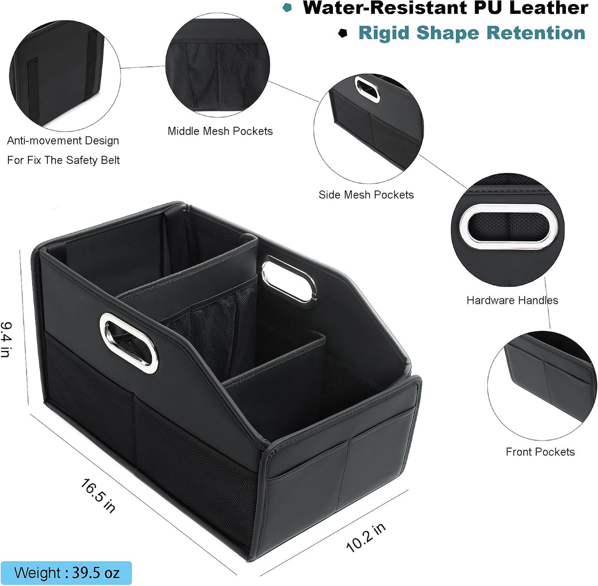Car Seat Storage Organizer,Reinforced Dividable PU Leather Car Caddy Basket