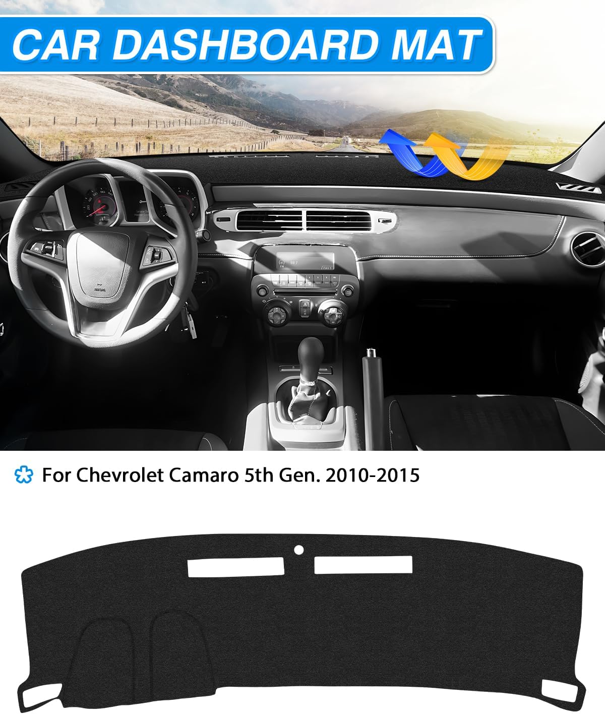CARTIST Black Dash Cover for Chevrolet Camaro 2010-2015 Dashboard Cover Mat