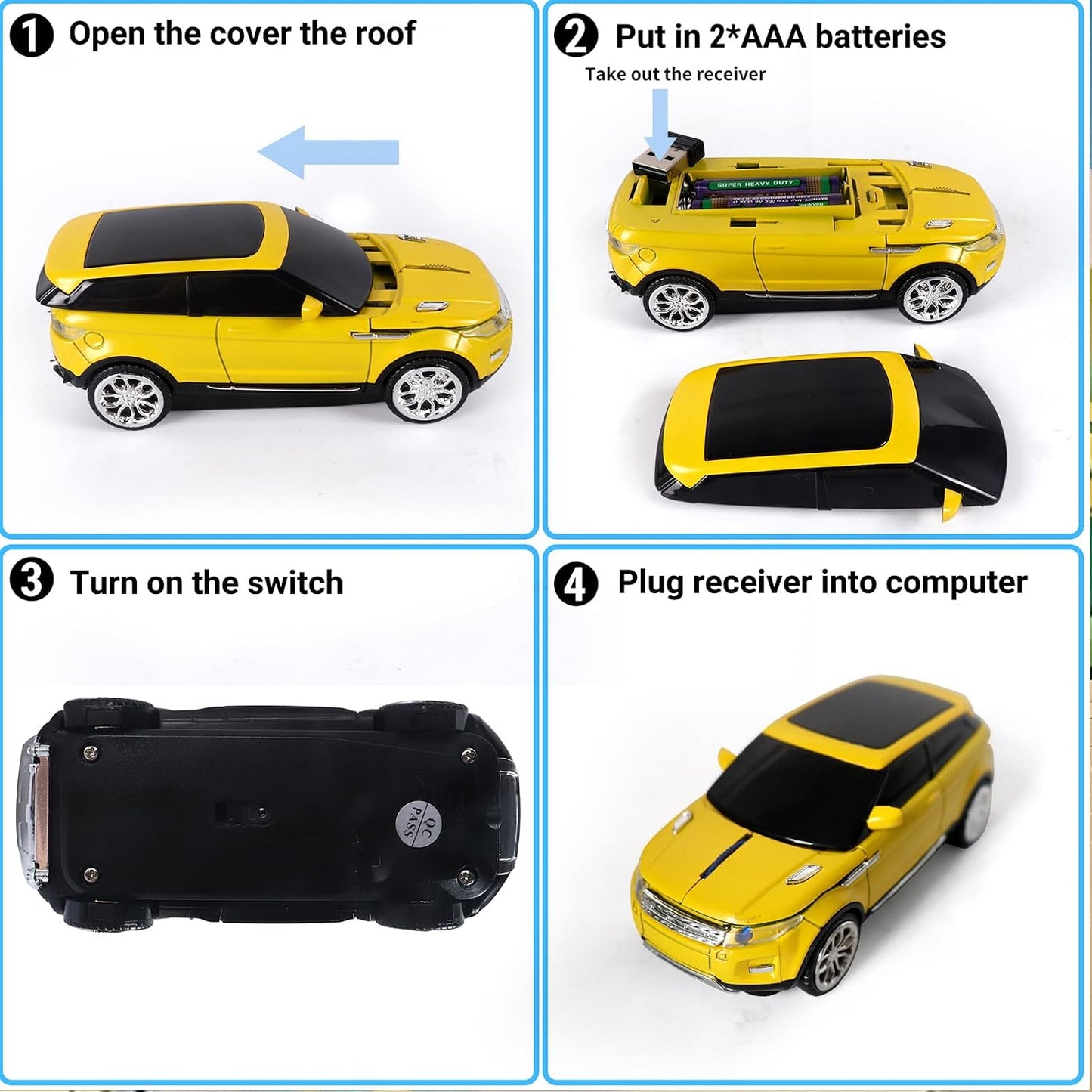 elec Space Wireless Mouse Car Computer Mouse for PC Laptop (Yellow)