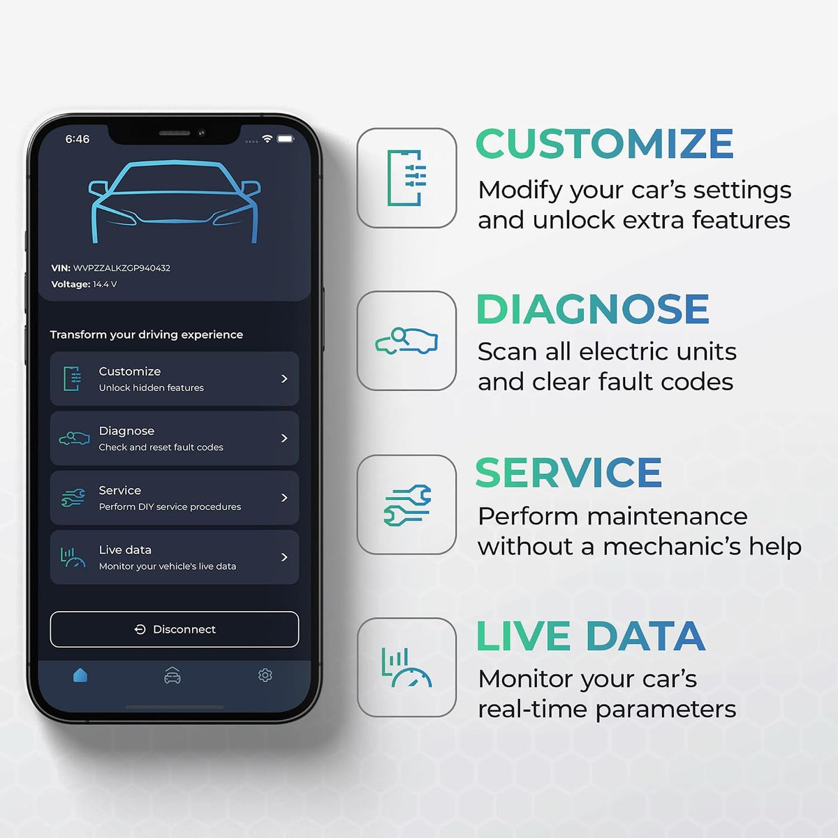 Carista OBD - Bluetooth OBD2 Scanner - Subscription Required - Car Scanner Diagnostic Tool and Code Reader with Access to Diagnostics, Customizations, Service Tools, and Live Data