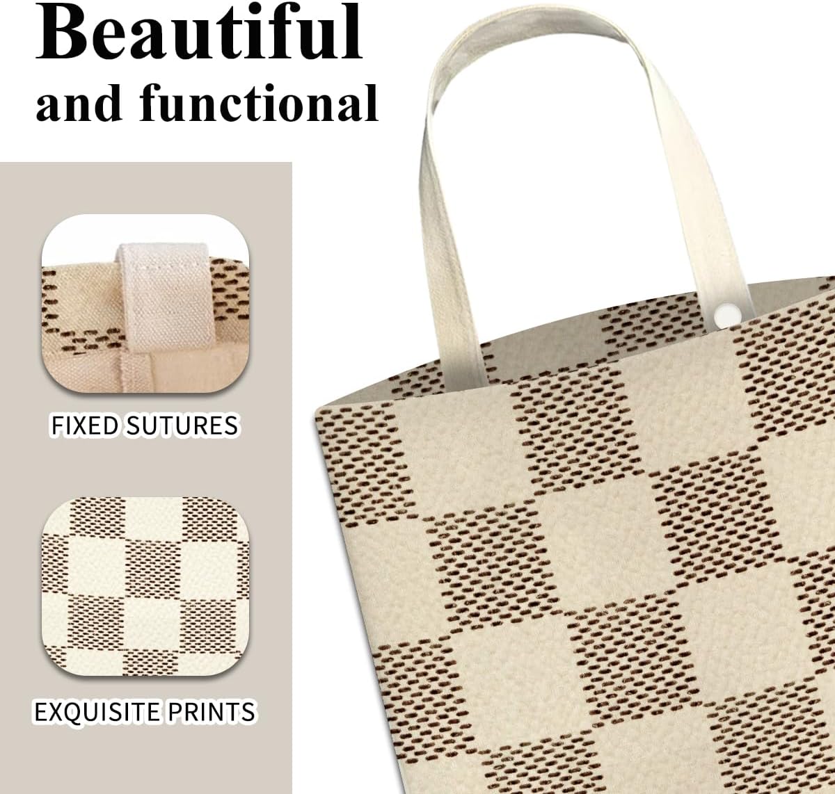 Car Trash Can, Cute Car Trash Bag, Hanging Car Organizer and Storage Bag, Trash Bin for Car Accessories, Vehicle, Travelling, Camping Luxury Beige Checkered