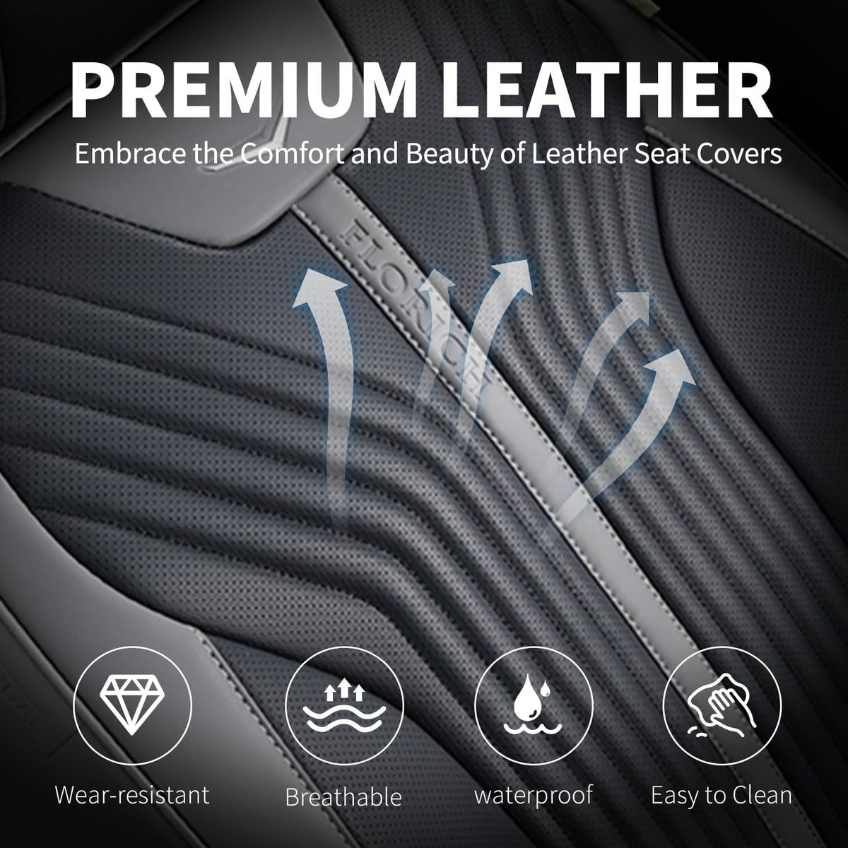 FLORICH Car Seat Cover Front Seats Leather Full Coverage Car Seat Covers Car Seat Protector Waterproof Seat Cushion Universal Fit for Most Cars Trucks SUV, Gray&Black