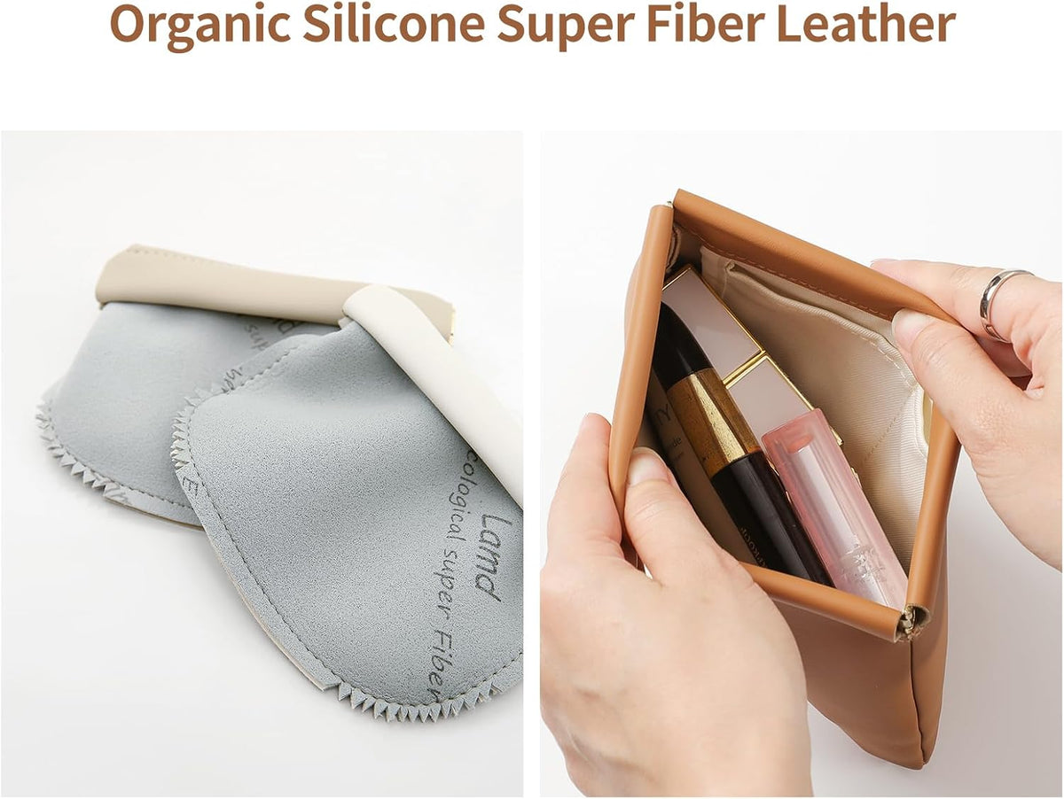 2 Pack Small Makeup Bag for Purse, Cosmetic Travel Pouch, Brown