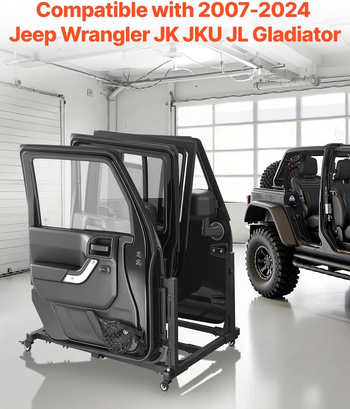 VEVOR Jeep Door Storage Cart, 4 Doors Moveable Storage Cart Rack with Thickened Rubber Cushion, Sturdy Car Door Holder Cart Fit for Jeep Wrangler JK JKU JL Gladiator