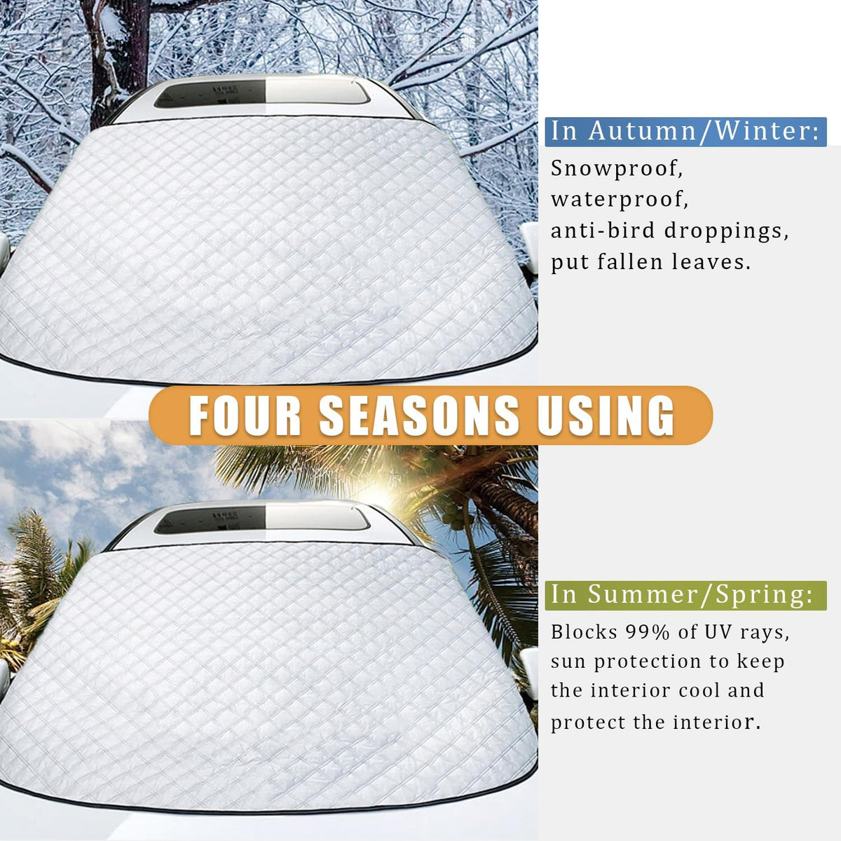 Car Windshield Snow Ice Cover with Side Mirror and Hook,Magnetic Windshield Cover for Ice and Snow,Car Windshield Sun Shade Foldable,Fit for Large SUV/Pickup/Truck/MPV(Silver-65 x49)