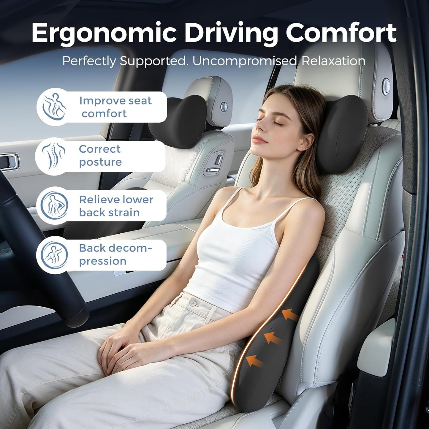 BABUR Ergonomic Memory Foam Lumbar Support Pillow for Car, Back Pain Relief | Ergonomic 100% Memory Foam, Back Pain Relief, Comfort Lower Back Support for Office Chairs, Car Seat, Wheelchair