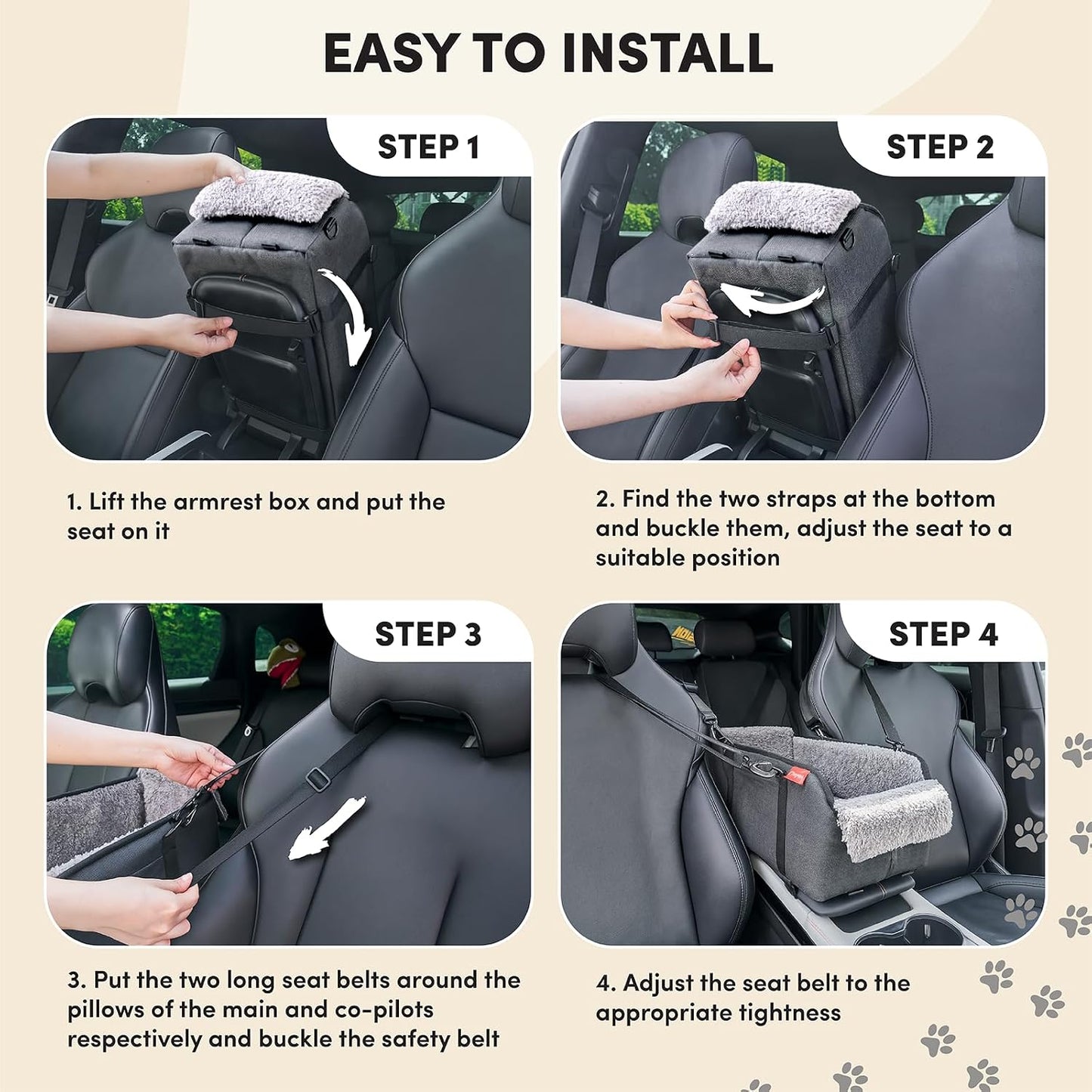 BurgeonNest Center Console Small Dog Car Seat - Portable Pet Cat Puppy Booster Armrest Carseat Up to 11lbs, Anti-Collapse Comfort Car Travel with Washable Fluffy Cushion and Pillow, Grey