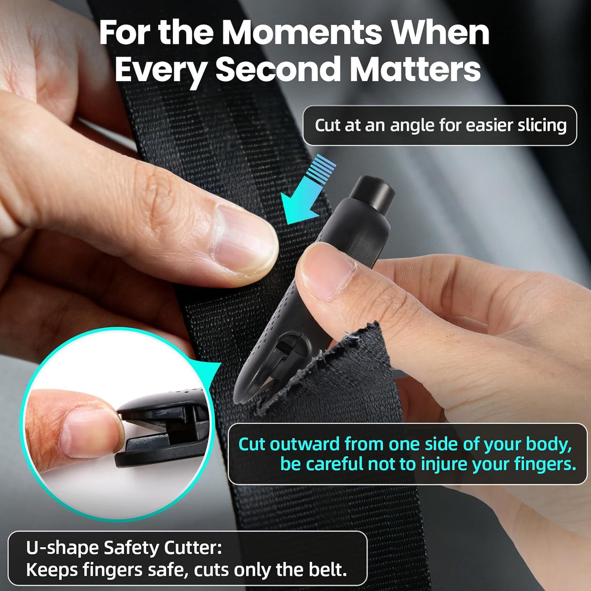 Wayona 2PCS Car Safety Emergency Tool, 2-in-1 Window Breaker & Seatbelt Cutter with Visor Clip, Automotive Escape & Rescue Glass Breaker Tools (Black)