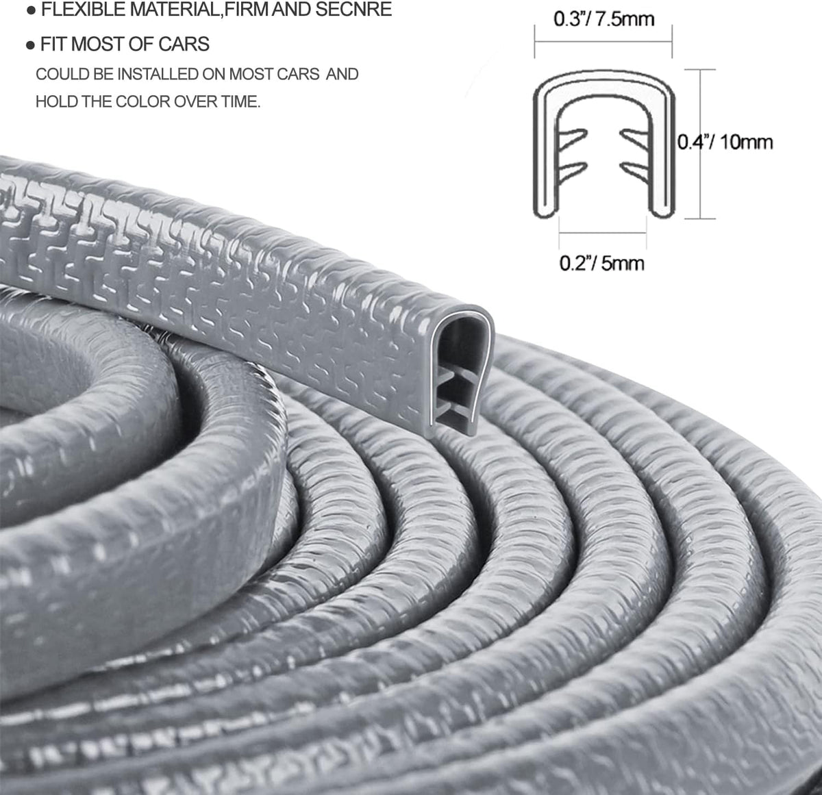 Car Door Edge Guards Gray,32.8ft(10m), with Rubber Mallet