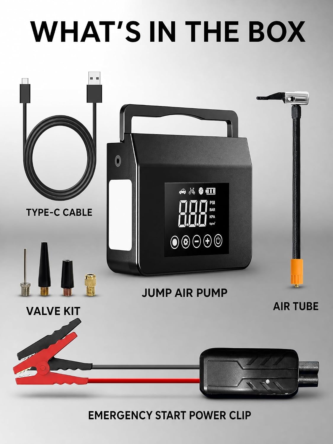 L8 Portable Jump Starter & Tire Inflator,150 PSI Cordless Air Compressor, Jump‑Start Assistance, Emergency Auxiliary Power, Auto Shut‑off, Digital Gauge, Multi‑Mode LED Light