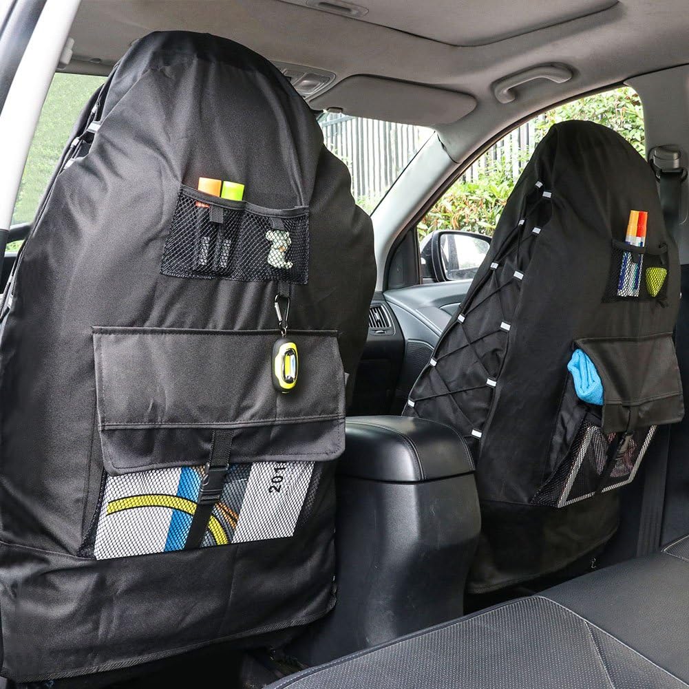 TIROL Waterproof Front Seat Covers High Back Seat Cover Bucket Seat Covers with Multi-Pockets for Semi Truck Cars Van SUV Pickup (2PCS)