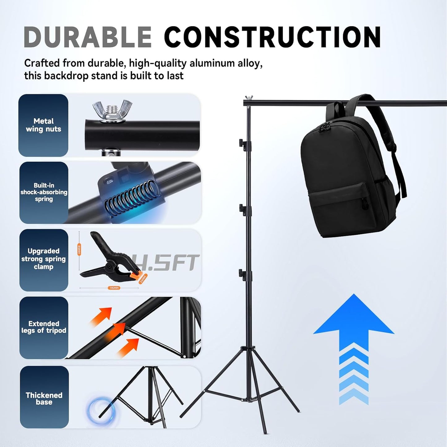 8x10ft Backdrop Stand Kit - Adjustable Photo Background Support System for Photography Studio, Wedding Party, Heavy Duty Aluminum Tripod with Carrying Case