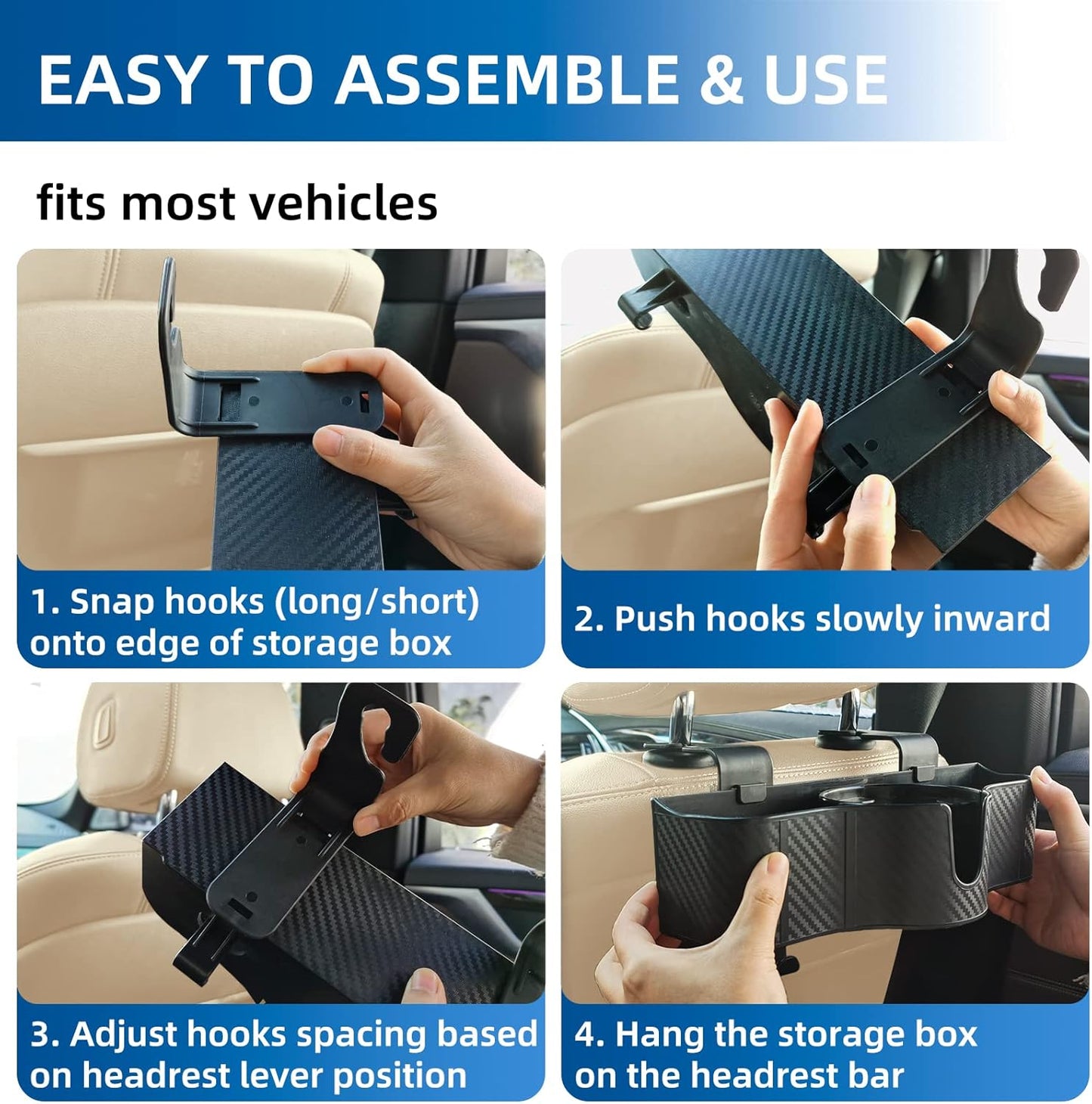 OUSHASAA 3-in-1 Car Headrest Organizer with 3.7" Cup Holder & Hooks-1PC | Backseat Cup Holder for Car, Multifunctional Car Travel Storage, Fits Most Cars & SUVs, Easy Installation