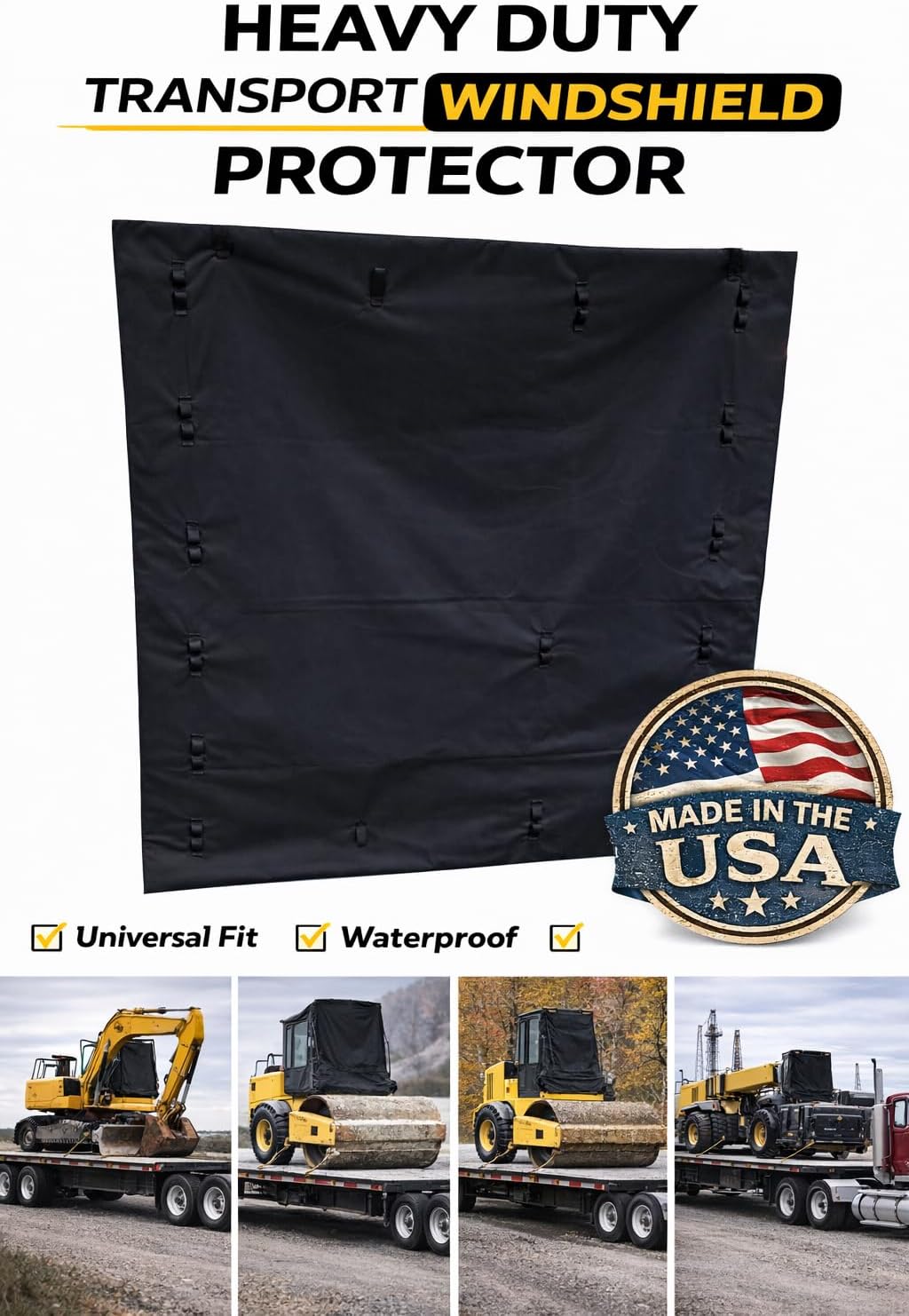 TRANSPORT WINDSHIELD PROTECTOR UNIVERSAL, ALL EQUIPMENT, 1/4" THICK , NO TOOLS, NO DRILLING, COMPATIABLE WITH ALL VEHICLES. TRANSPORT WITH CONFIDENCE AND STYLE! MADE IN AMERICA (3x3)