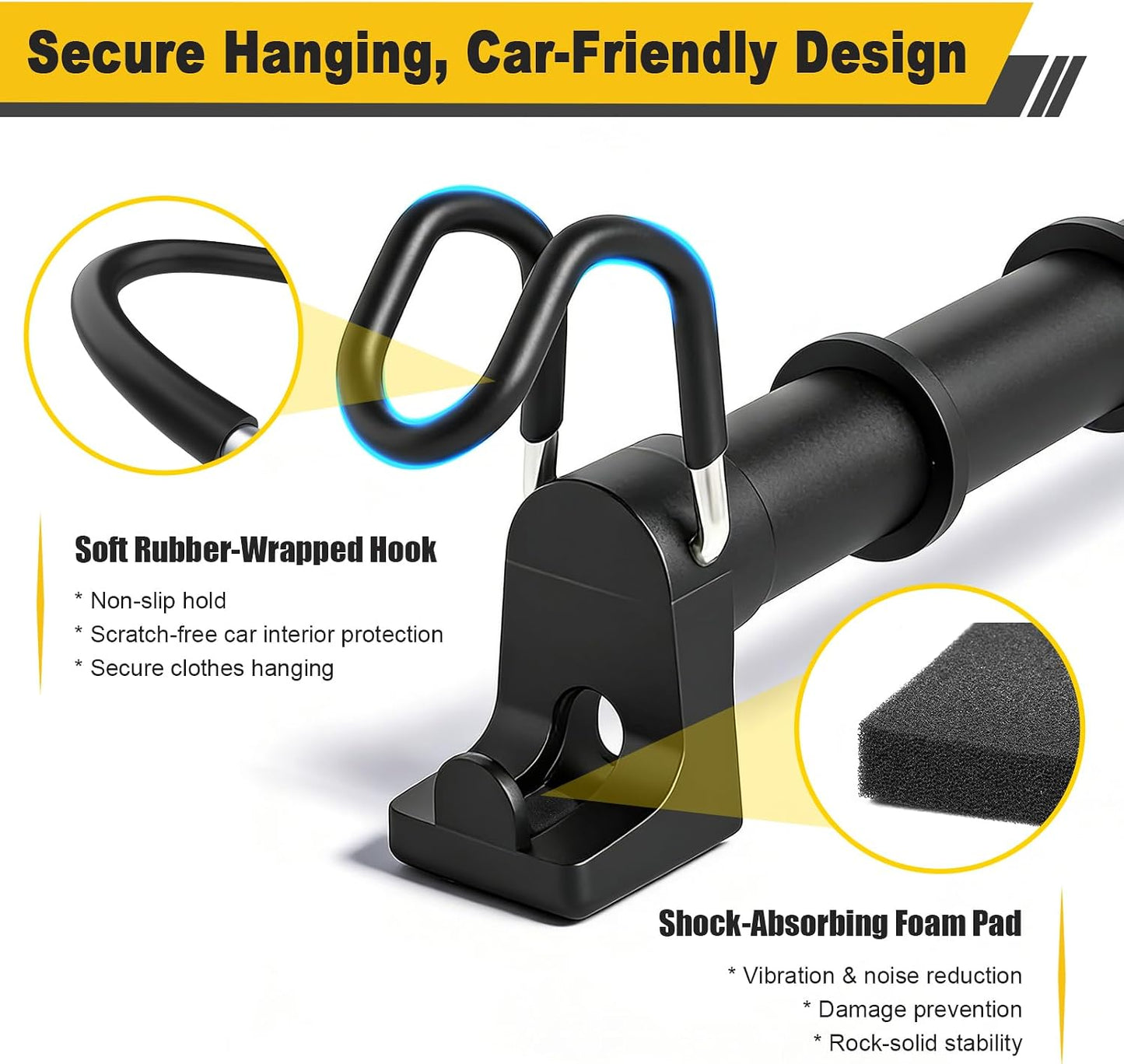 Car Clothes Hanger Bar 30-64 inches, Hold Up to 80lbs, 4Pcs Accessories | Adjustable; Strengthened Hooks, Silent, Non-Slip; Fit Most Vehicles; Perfect for car travel, business trips; Easy assembly