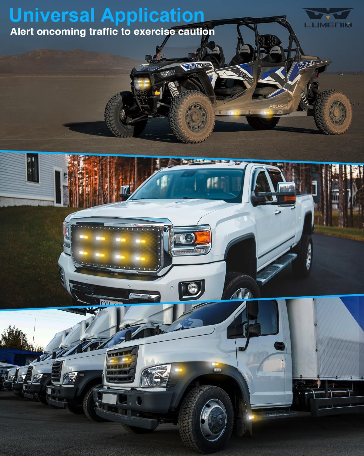 LUMENIX Grille Strobe Lights Kits for Trucks w/Controller, 8PCs High-Intensity LED Surface Mount Emergency Construction Vehicles Snowplow Towing Deck Side Marker Flashing Warning Light- Amber White