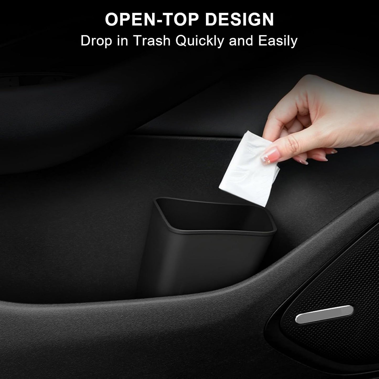 CARFIB 2 Pack Mini Car Trash Can, Car Door Trash Can for Wide Door Pockets, Open-Top Trash Bin, Waterproof TPE Organizer, Black
