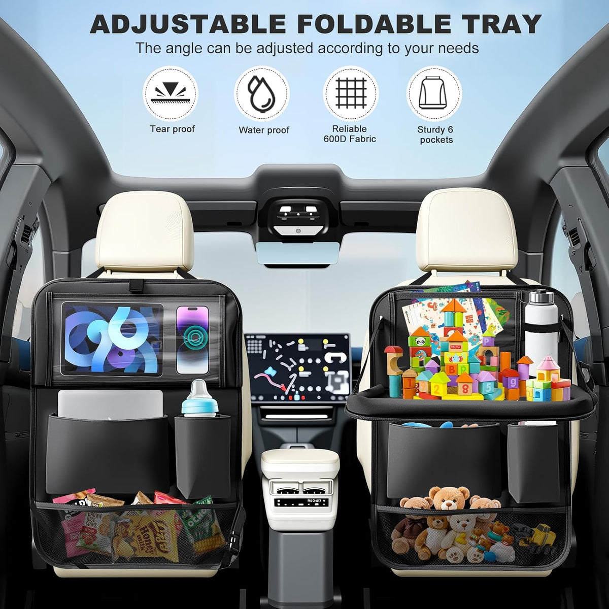 2Pack Car Backseat Organizer with Table Tray Car Organizer Back Seat