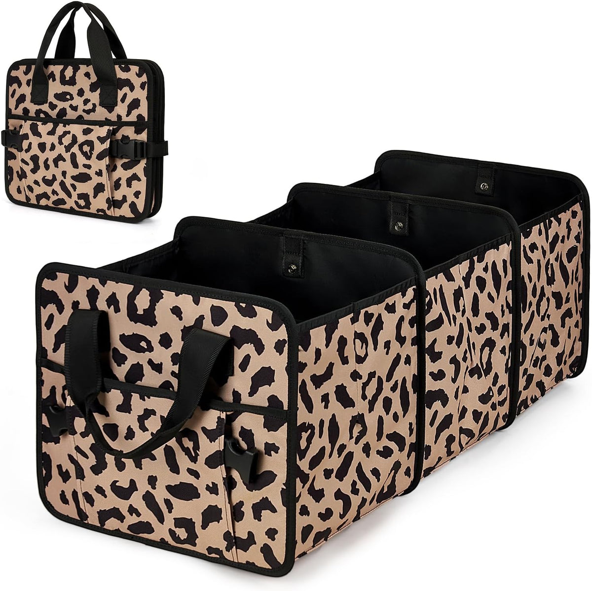 Leopard Trunk Organizer Foldable Car Organizer Portable Car Accessories for SUV & Sedans Waterproof Nylon Storage Box