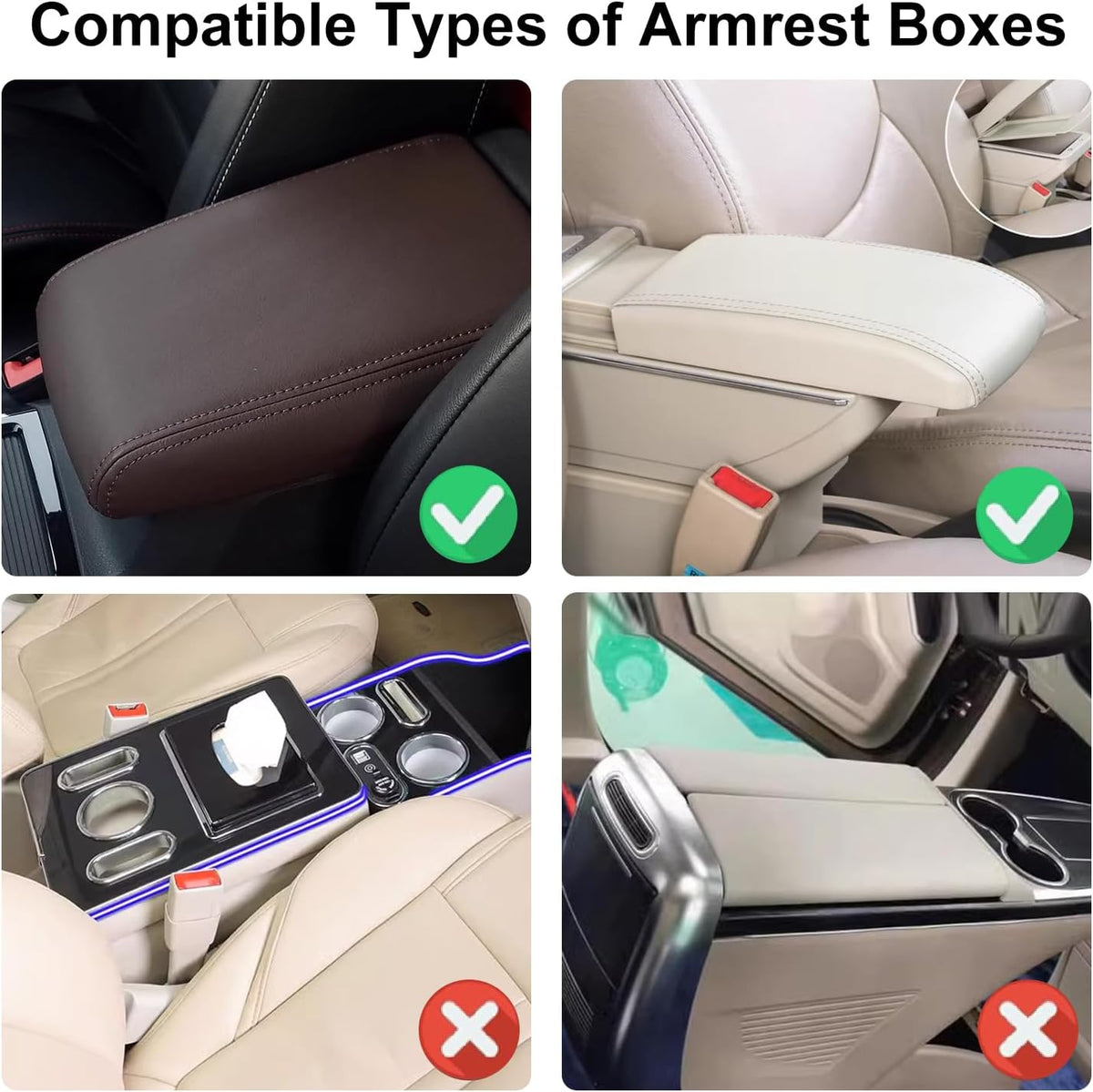 NBTEPEM Bling Car Center Console Cover, Leather Car Arm Rest Cover Cushion with 2 Storage Bags, Middle Console Cover Universal Armrest Protector Pads, Bling Accessories for Most Vehicles (Blue)