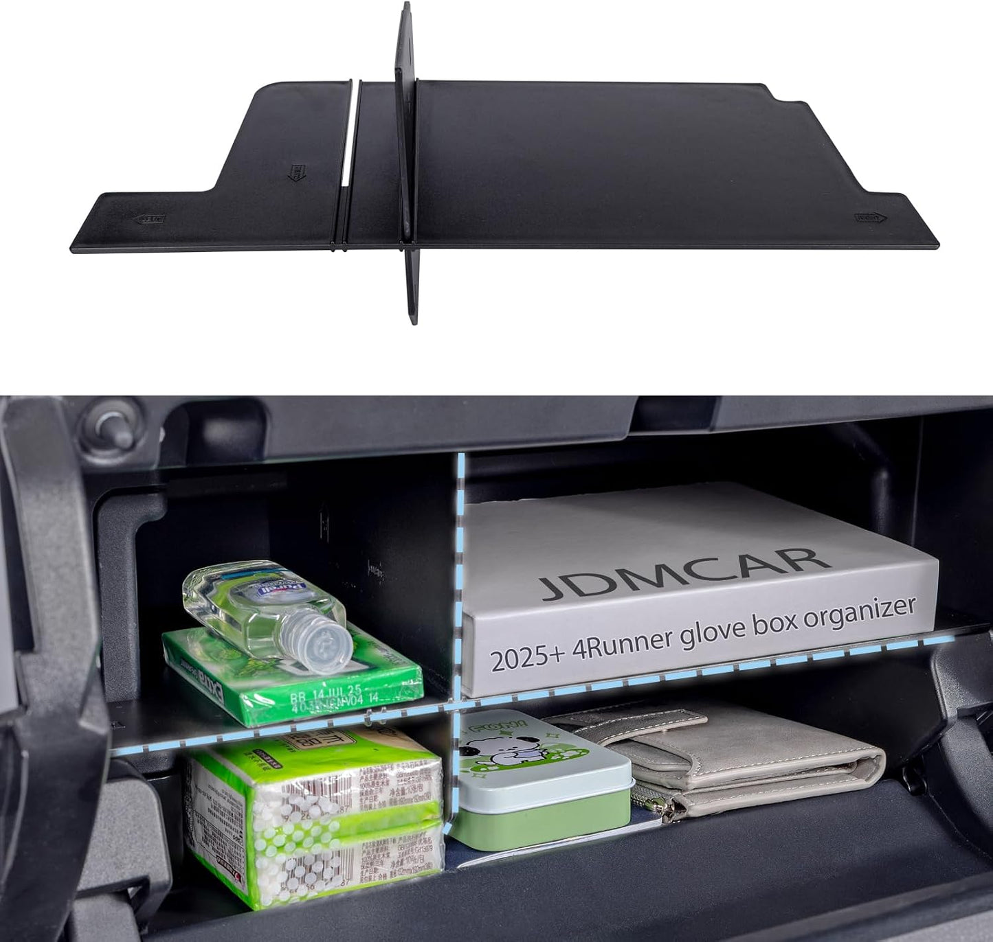JDMCAR Glove Box Organizer Compatible with 2025 2026 Toyota 4Runner Accessories, ABS Black Materials Insert Storage Glove Box Compartment Divider Tray