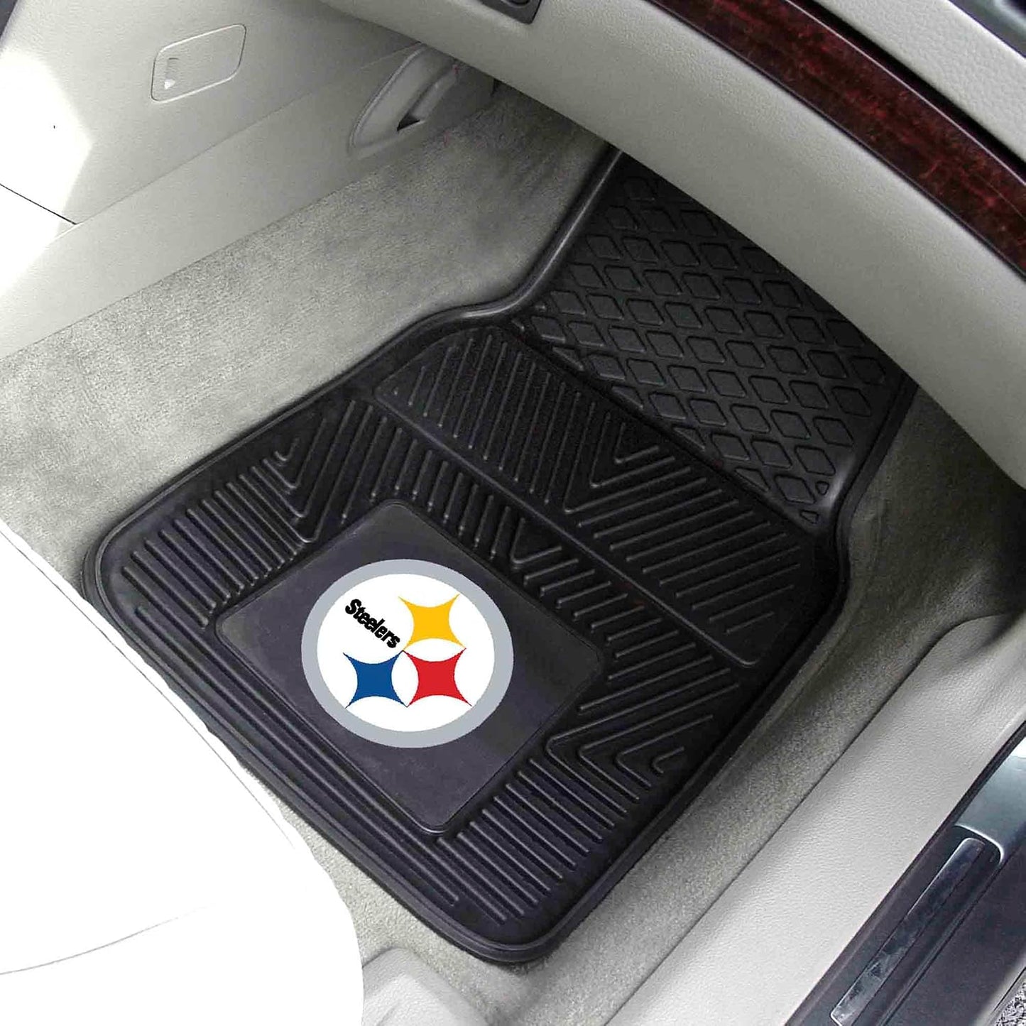 FANMATS 8752 Pittsburgh Steelers 2-Piece Heavy Duty Vinyl Car Mat Set, Front Row Floor Mats, All Weather Protection, Universal Fit, Deep Resevoir Design