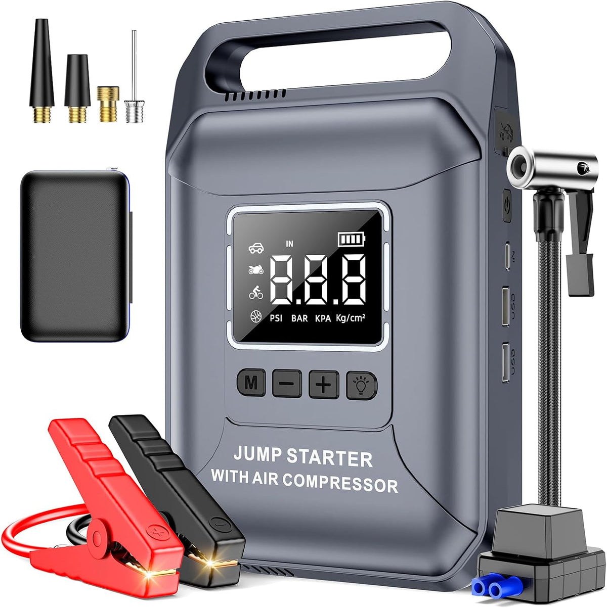 Car Battery Jump Starter with Air Compressor Portable 8000A 160PSI