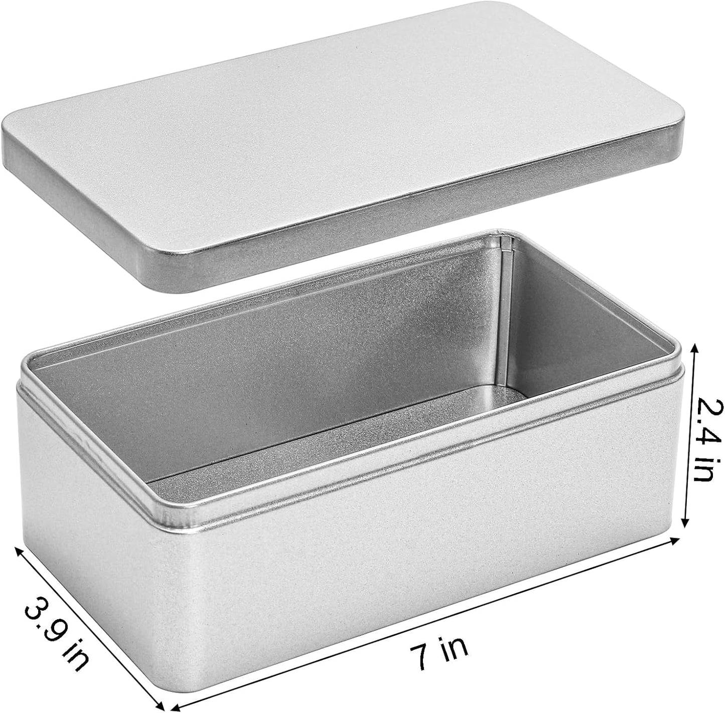 Okllen 8 Pack Silver Rectangular Tin Box, 7 x 3.9 x 2.4 inch Empty Metal Tin Containers with Lids, for Jewelry, Car Keys, Candy, Crafts, Gift &amp; Home Storage